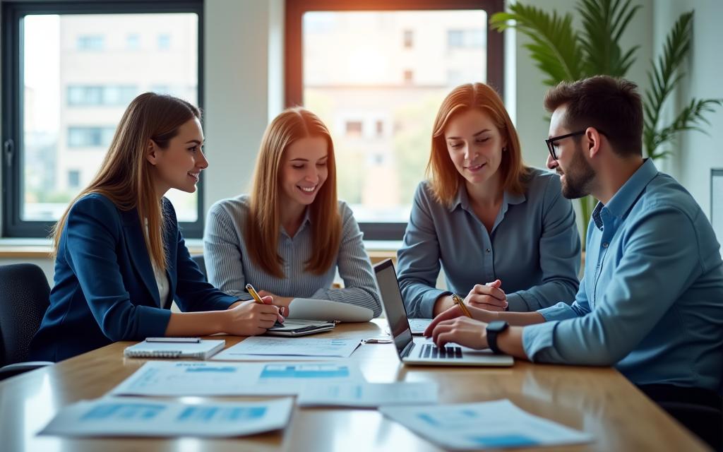 Equipo de reclutamiento colaborando en una estrategia de adquisición de talento.